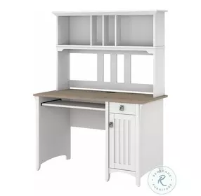 Salinas Pure White and Shiplap Gray Small Computer Home Office Set with Hutch