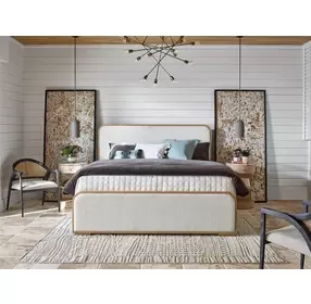 Voyage Ivory and White Oak Queen Upholstered Panel Bed