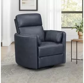 Arcadia Vintage Navy Leather Swivel Glider Power Recliner with USB Charging