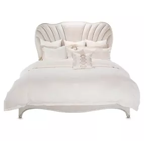 London Place Creamy Pearl Velvet Panel Bedroom Set
