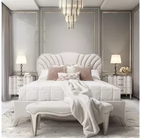 London Place Creamy Pearl Velvet Eastern King Panel Bed with USB Charging