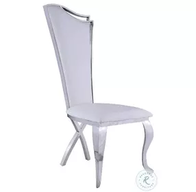 Nadia White Faux Leather And Polished Stainless Steel Tall Back Side Chair Set of 2