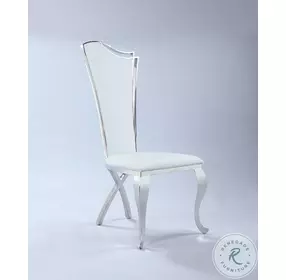 Nadia White Fabric And Polished Stainless Steel Tall Back Side Chair Set of 2