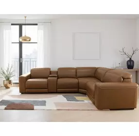 Rally-Up Caramel 5 Piece Power Reclining Console Sectional