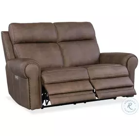 Duncan Dark Brown Leather Power Reclining Loveseat with Power Headrest And Lumbar