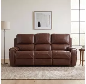Newnan Brown Double 87" Reclining Sofa with Center Drop-Down Cup Holders