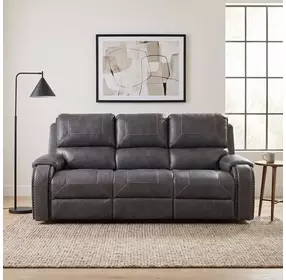 Newnan Gray Double 87" Reclining Sofa with Center Drop Down Cup Holders