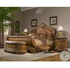 Chateau Royale Honey Walnut Leather Bedside Bench
