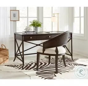 Havenwood Dark Wood Pole Rattan Writing Desk