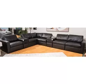 ModMax II Black Leather 8 Piece Sectional with Audio Consoles