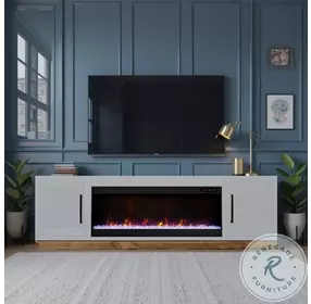 Nora Jasmine White And Barnwood 81" Fireplace TV Stand