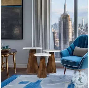 Nolan Chestnut Marble Top Accent Table Set Of 3