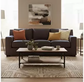 Nova Bomber Walnut 93" Top Grain Leather Sofa
