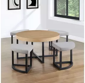 Magnolia Brown Round Nesting Coffee Table with 4 Stools