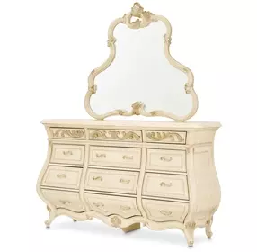 Platine de Royale Champagne 12 Drawer Dresser and Rectangular Mirror