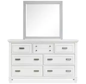 Harborwick White Dove and Harbor Gray 7 Drawer Dresser with Rectangular Mirror