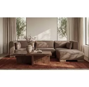 June Dark Brown Performance Fabric 4 Piece Modular Lounge Sectional with Pillows