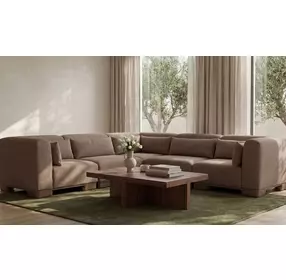June Dark Brown Performance Fabric 5 Piece Modular Classic L Shaped Sectional with Pillows