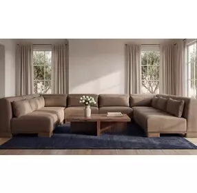 June Dark Brown Performance Fabric 5 Piece Modular U Shaped Sectional with Pillows