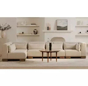 June Oatmeal Performance Fabric 5 Piece Modular Corner Sectional with Pillows