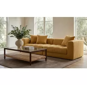 Davie Golden Yellow Performance Fabric 2 Piece Modular Sofa Sectional with Pillows