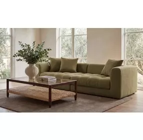 Davie Olive Performance Fabric 2 Piece Modular Sofa Sectional with Pillows