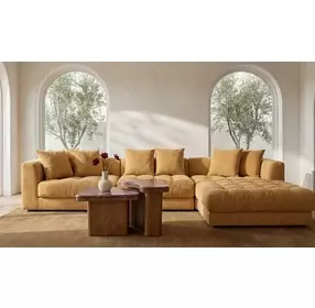 Davie Golden Yellow Performance Fabric 4 Piece Modular Lounge Sectional with Pillows