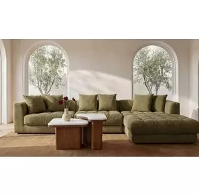 Davie Olive Performance Fabric 4 Piece Modular Lounge Sectional with Pillows