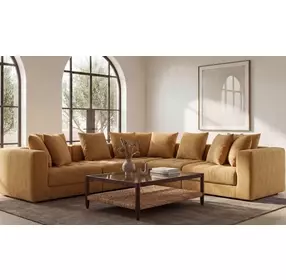 Davie Golden Yellow Performance Fabric 5 Piece Modular Classic L Sectional with Pillows