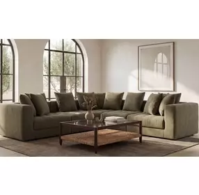 Davie Olive Performance Fabric 5 Piece Modular Classic L Sectional with Pillows