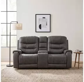 Oberon Dark Gray Double 77" Reclining Loveseat with Center Console