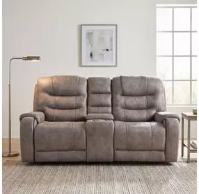 Oberon Grayish Brown 77" Double Reclining Loveseat with Center Console