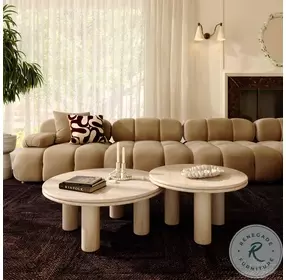 Amora Faux Travertine 32" Round Accent Table