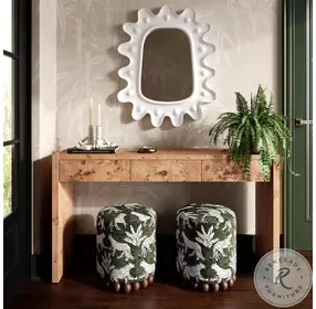 Dex Olive Green Leopard Jacquard Ottoman