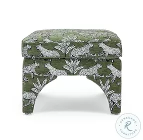 Raji Olive Green Leopard Jacquard Ottoman