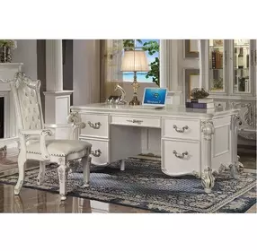 Vendome Cream Upholstered Executive Office Chair with Nailhead Trim