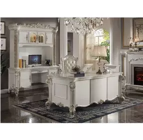 Vendome Antique Pearl 74" Computer Desk with Hutch and LED