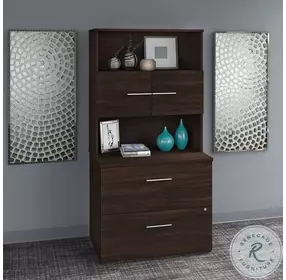 Office 500 Black Walnut 36" 2 Drawer Lateral File Cabinet With Hutch