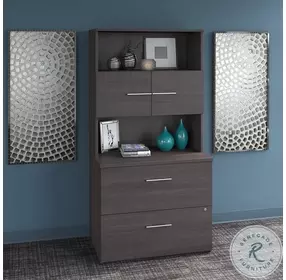 Office 500 Storm Gray 36" 2 Drawer Lateral File Cabinet With Hutch