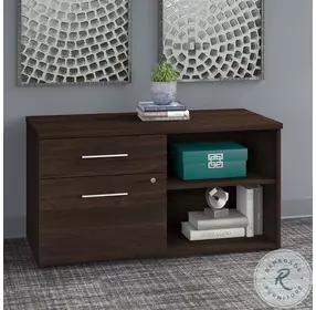 Office 500 Black Walnut Low Storage Cabinet With Drawers And Shelves