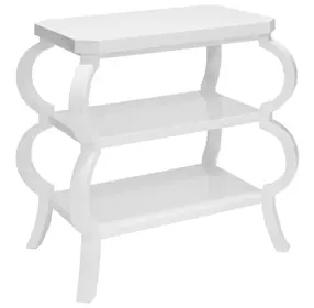 Olive Matte White Side Table with 2 Shelves