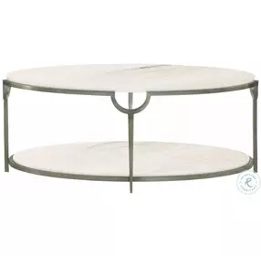 Morello Oxidized Nickel And Carrara Marble Oval Metal Occasional Table Set