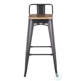 Oregon Black Metal And Brown Wood Low Back Bar Stool Set Of 2