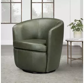 Barolo Lyric Sage Leather Upholstered Swivel Club Chair