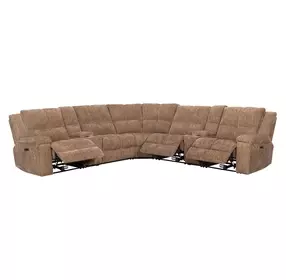 Bronco Plush Tobacco 7 Piece Modular Zero Gravity Power Reclining Sectional with Power Adjustable Headrest and USB Charging