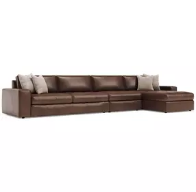 Nest Brown Leather 3 Piece Modular Sectional with RAF Chaise and Pillows