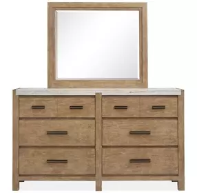 Plum Creek Sierra Brown and White 6 Drawer Marble Top Dresser with Rectangular Mirror