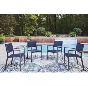 Point Bonita Blue Upholstered Outdoor Sling Arm Chair Set of 4