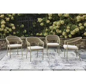Ocean Park Beige Performance Fabric Outdoor Arm Chair with Cushion Set of 4