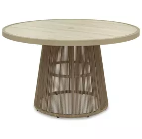 Ocean Park Beige 49" Round Outdoor Sintered Stone Top Dining Room Set